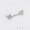 SPARKLING BUTTERFLY GLITTER CHARM NIPPLE RING 316L SURGICAL STEEL